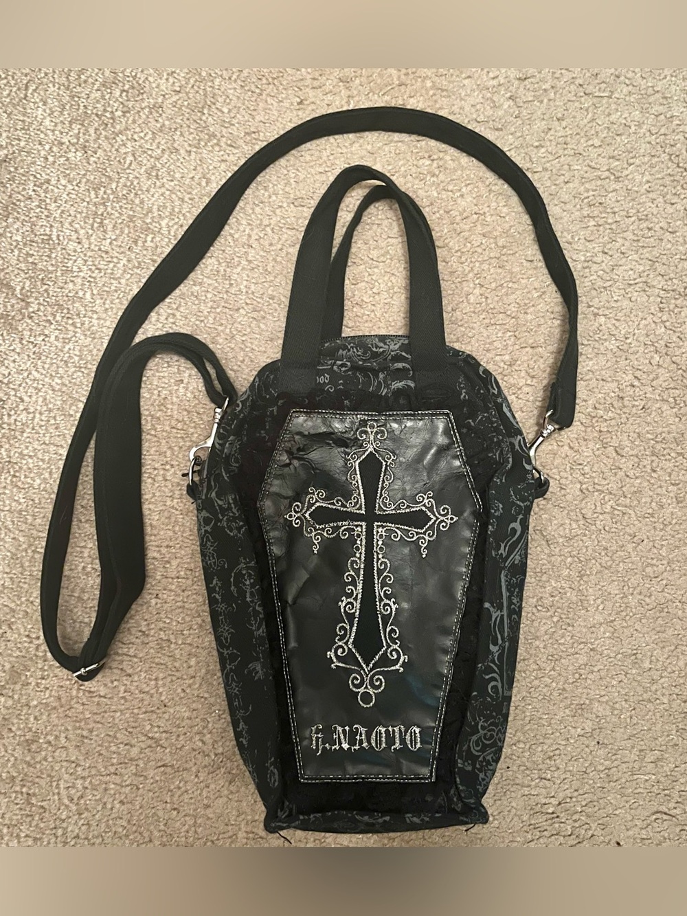 H. Naoto Coffin Cross Gothic Purse Handbag Crossbody Black